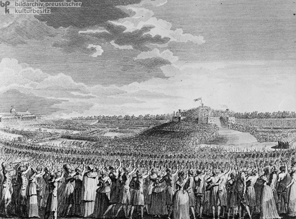 French Anniversary Celebration on July 14, 1790 (Undated Engraving)